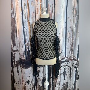 AKIRA Black Mesh Top with Gold Details